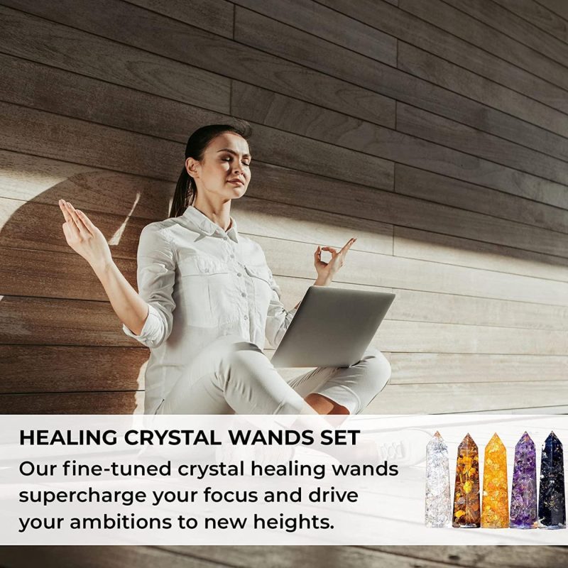 Wall Décor |  Healing Crystal Wand Set Of 6 Orgonite – Includes 3" Amethyst Crystal, Tigers Eye, Rose Quartz, Black Tourmaline Stone, Citrine And Clear Quartz Orgone Crystal Plus Black Tourmaline Necklace Home Decor & Cleaning Ever Vibes