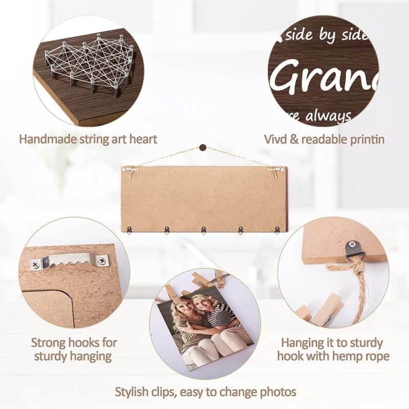 Wall Décor |  Mothers Day Gifts For Grandma From Grandkids, Grandma Gifts Picture Frame With 10 Clips & 6 Ropes, Perfect Wooden Picture Board Birthday Gifts For Grandma Mom (Grandkids Photo Holder) Home Décor grandma