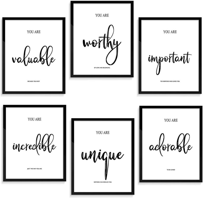 Wall Décor |  Motivational Wall Decor For Bedroom Living Room Office – Inspirational Wall Art – Positive Quotes & Sayings – Daily Affirmation For Men Teen Kids – Black And White Wall Art Ideal Gift Choice (8X10In, Set Of 6, Unframed) Education & Crafts Education & Crafts