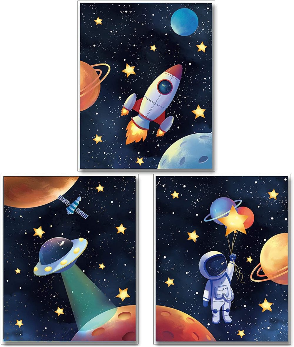 Wall Décor |  Mwoot Space Astronaut Canvas Poster For Boys Bedroom Wall Decor, 3Pcs3 Kids Children Playroom Wall Art Print (30X40Cm), Solar System Rocket Wall Poster Large – Room Decoration Accessories (B Series) Home Decor & Cleaning MWOOT