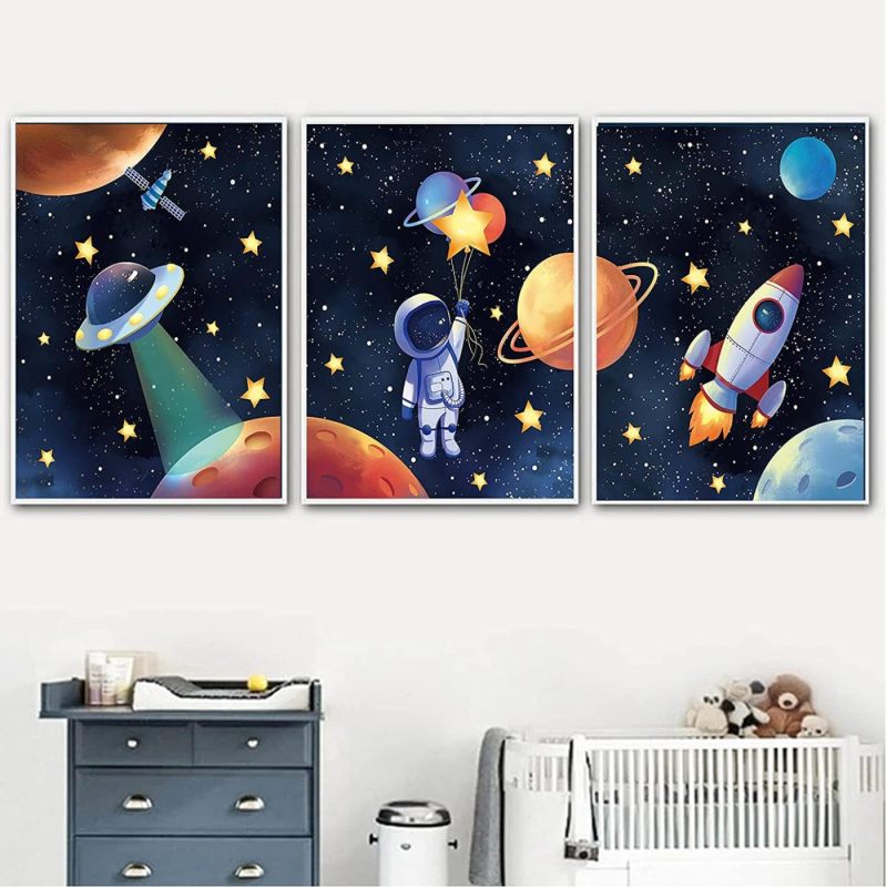 Wall Décor |  Mwoot Space Astronaut Canvas Poster For Boys Bedroom Wall Decor, 3Pcs3 Kids Children Playroom Wall Art Print (30X40Cm), Solar System Rocket Wall Poster Large – Room Decoration Accessories (B Series) Home Decor & Cleaning MWOOT