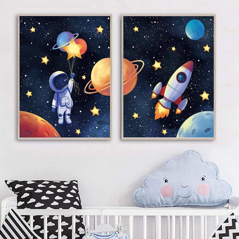 Wall Décor |  Mwoot Space Astronaut Canvas Poster For Boys Bedroom Wall Decor, 3Pcs3 Kids Children Playroom Wall Art Print (30X40Cm), Solar System Rocket Wall Poster Large – Room Decoration Accessories (B Series) Home Decor & Cleaning MWOOT