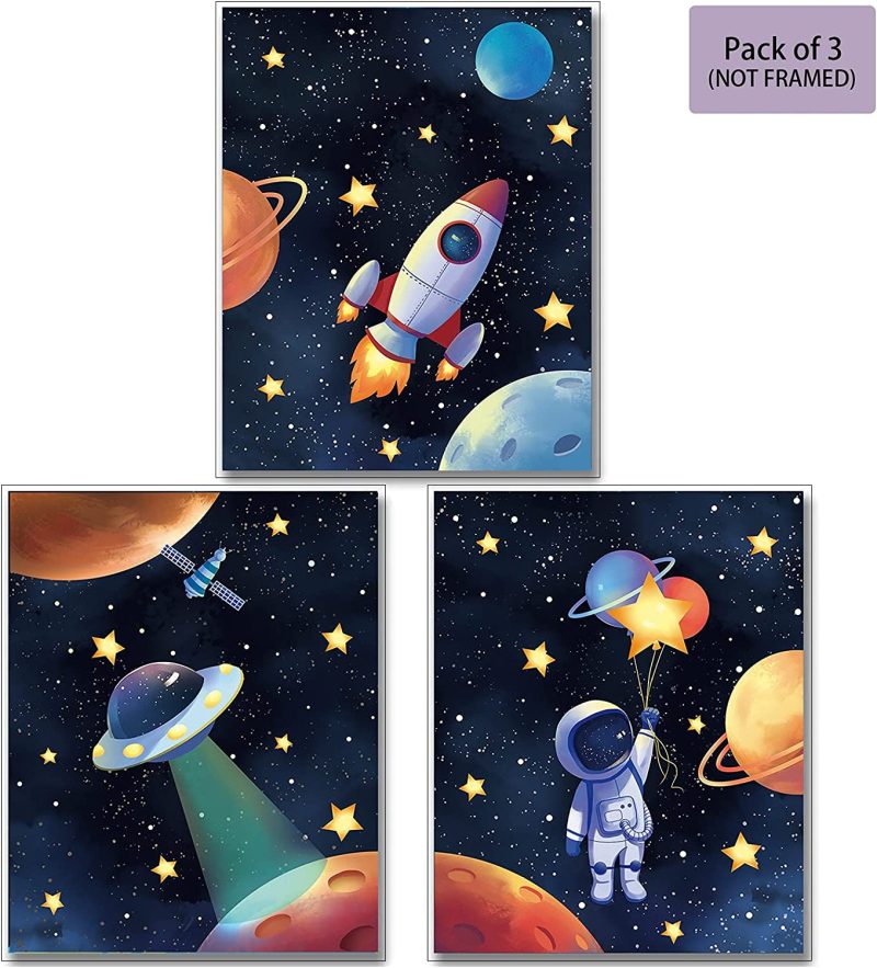 Wall Décor |  Mwoot Space Astronaut Canvas Poster For Boys Bedroom Wall Decor, 3Pcs3 Kids Children Playroom Wall Art Print (30X40Cm), Solar System Rocket Wall Poster Large – Room Decoration Accessories (B Series) Home Decor & Cleaning MWOOT