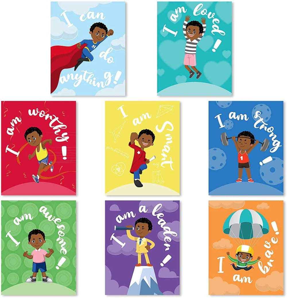 Wall Décor |  Outus 8 Pieces Children Room Posters Motivational Black Boy Wall Posters Inspirational Wall Prints Kids Room Decor For Kids Children Room Wall Decoration Supplies Home Decor & Cleaning Outus