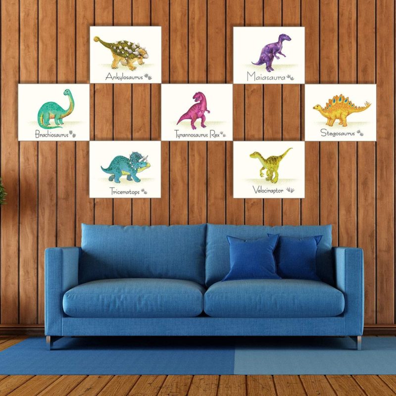 Wall Décor |  Outus 9 Pieces Dinosaur Wall Art Prints Dinosaurs Poster Wall Decals With Unframed Pictures Dinosaur Birthday Gift For Nursery And Kids Room Decorations Home Decor & Cleaning Outus