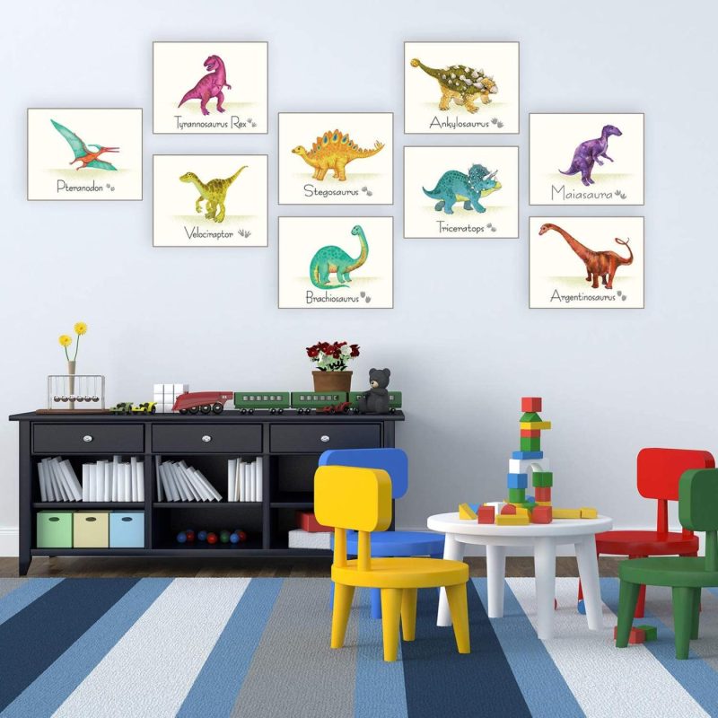 Wall Décor |  Outus 9 Pieces Dinosaur Wall Art Prints Dinosaurs Poster Wall Decals With Unframed Pictures Dinosaur Birthday Gift For Nursery And Kids Room Decorations Home Decor & Cleaning Outus