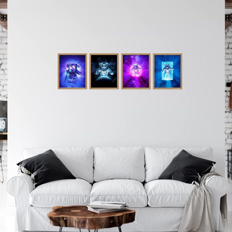 Wall Décor |  Space Wall Decor – Space Poster, Set Of 4 Space Wall Art Prints – Space Posters For Walls – Astronaut Wall Art, Unframed, (8X10") – Space Wall Decor Kids, Kids Space Wall Art, Galaxy Art – Bright Home Decor & Cleaning Insire