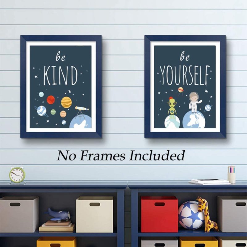 Wall Décor |  Unframed Inspirational Art Print, Outer Space Planet Wall Art Painting,Set Of 4（12" X16" ） Be Kind Be Brave Be Curious Be Yourself Quote Canvas Posters For Boys Bedroom Nursery Decor Home Decor & Cleaning CHDITB