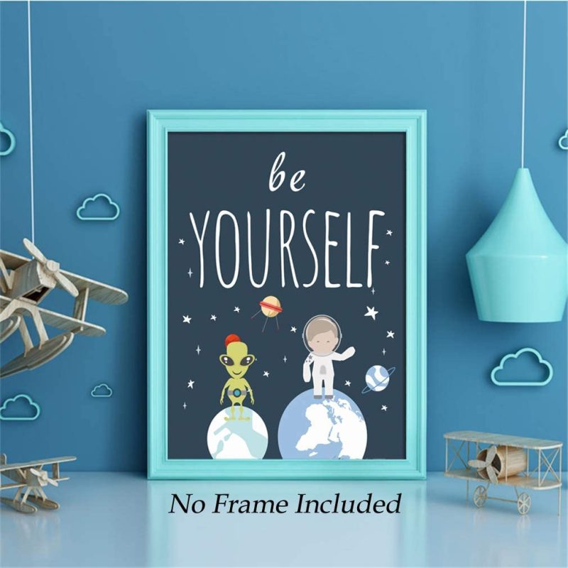 Wall Décor |  Unframed Inspirational Art Print, Outer Space Planet Wall Art Painting,Set Of 4（12" X16" ） Be Kind Be Brave Be Curious Be Yourself Quote Canvas Posters For Boys Bedroom Nursery Decor Home Decor & Cleaning CHDITB