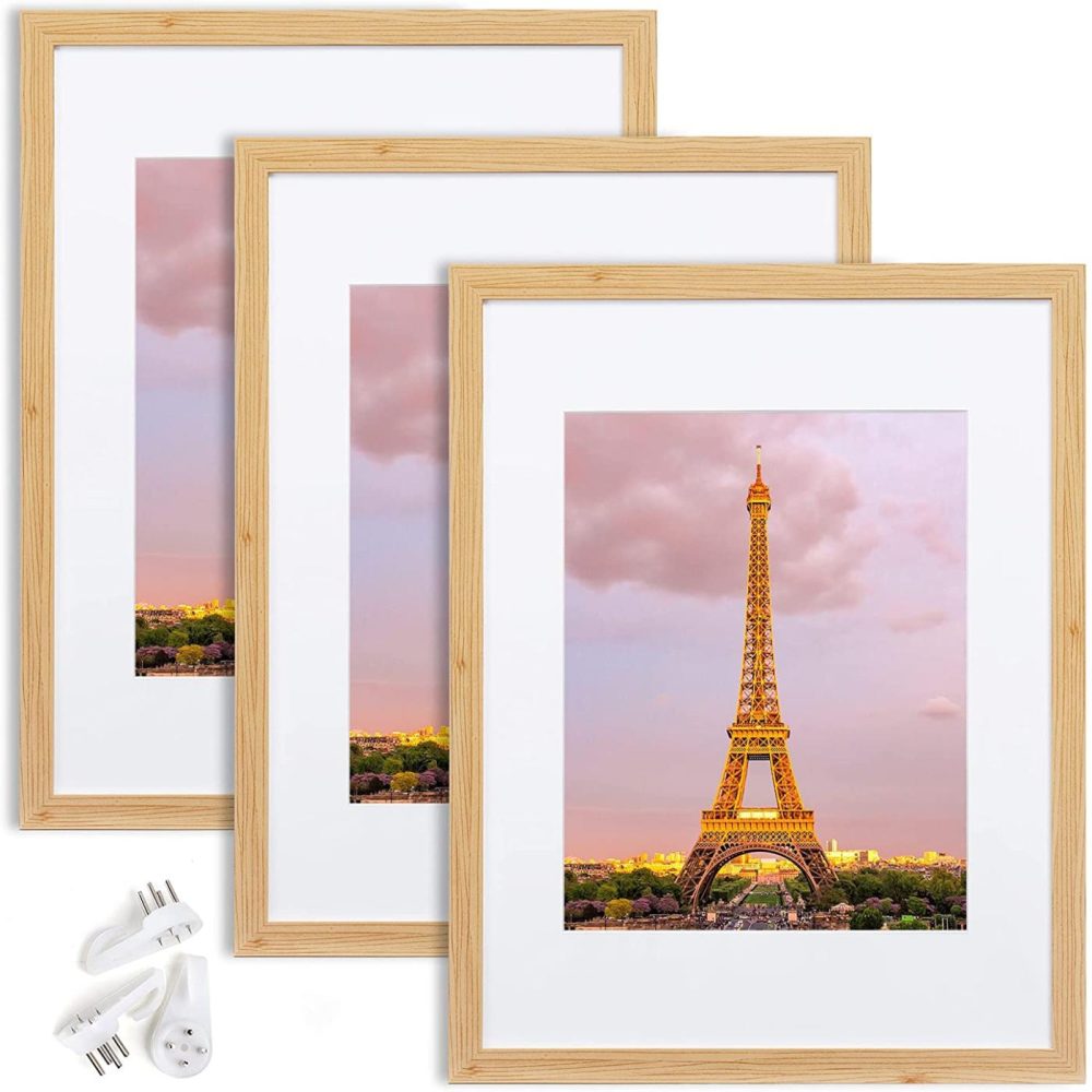 Wall Décor |  Upsimples 11X14 Picture Frame Set Of 3,Made Of High Definition Glass For 8X10 With Mat Or 11X14 Without Mat,Wall Mounting Photo Frame Natural Home Décor Home Décor