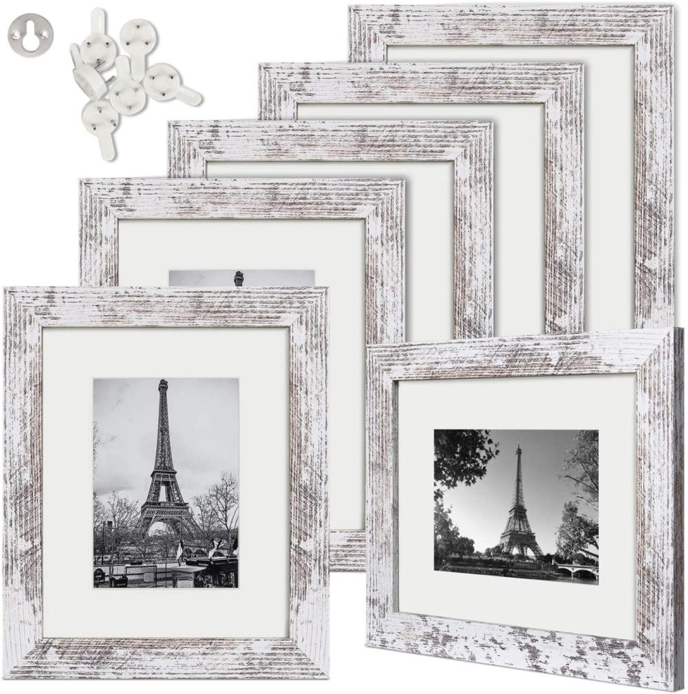 Wall Décor |  Upsimples 8.5X11 Picture Frame Distressed White With Real Glass,Display Pictures 6X8 With Mat Or 8.5X11 Without Mat,Multi Photo Frames Collage For Wall Or Tabletop Display,Set Of 6 Home Décor Distressed White