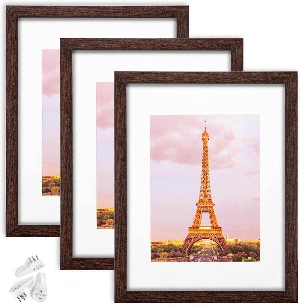 Wall Décor |  Upsimples 8.5X11 Picture Frame Set Of 3,Made Of High Definition Glass For 6X8 With Mat Or 8.5X11 Without Mat,Wall Mounting Photo Frame Dark Brown Home Décor Dark Brown