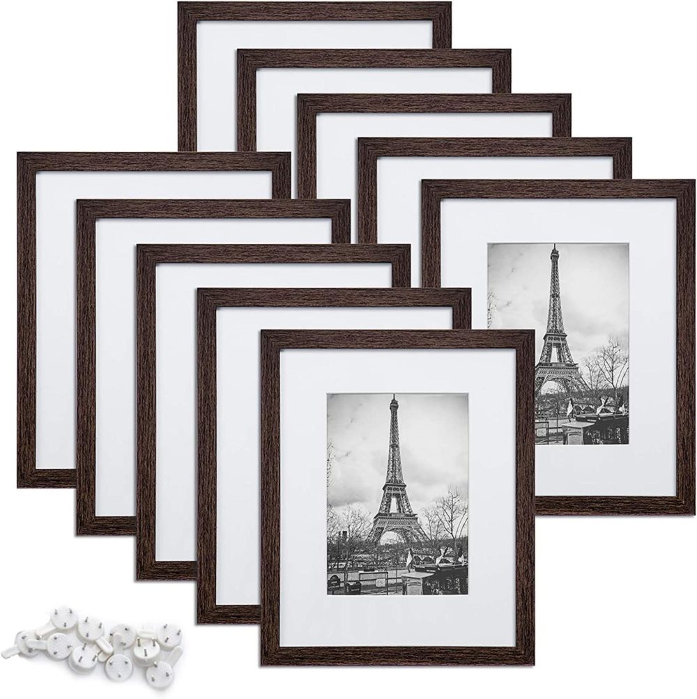 Wall Décor |  Upsimples 8X10 Picture Frame Set Of 10,Display Pictures 5X7 With Mat Or 8X10 Without Mat,Multi Photo Frames Collage For Wall Or Tabletop Display,Dark Brown Woodgrain Home Décor Dark Brown Woodgrain