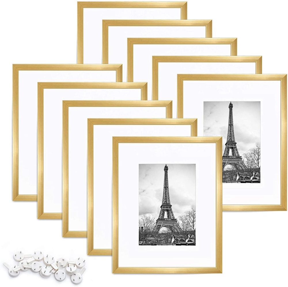 Wall Décor |  Upsimples 8X10 Picture Frame Set Of 10,Display Pictures 5X7 With Mat Or 8X10 Without Mat,Multi Photo Frames Collage For Wall Or Tabletop Display,Gold Home Décor Gold