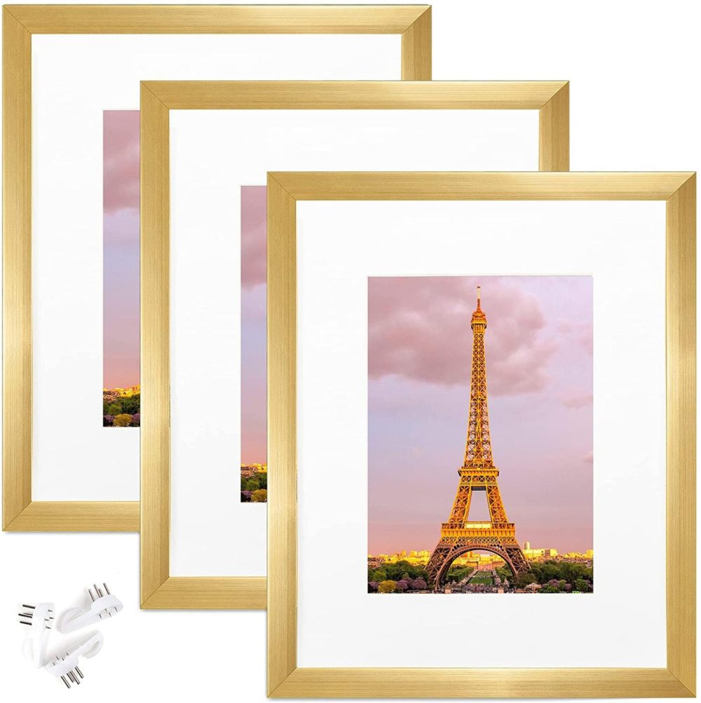 Wall Décor |  Upsimples 8X10 Picture Frame Set Of 3,Made Of High Definition Glass For 5X7 With Mat Or 8X10 Without Mat,Wall Mounting Photo Frame Gold Home Décor Gold