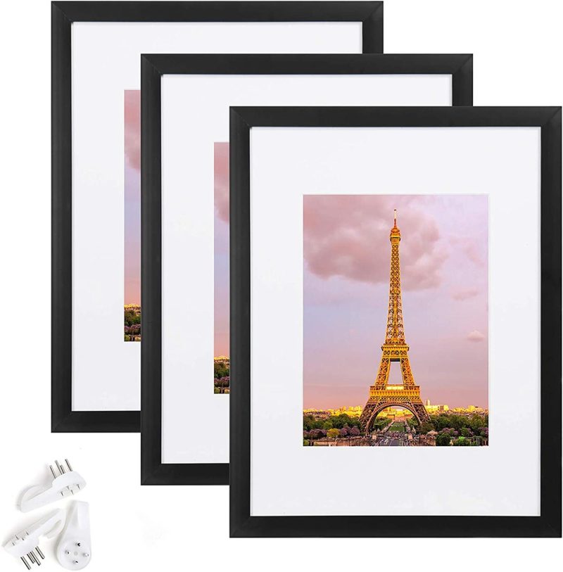 Wall Décor |  Upsimples 9X12 Picture Frame Set Of 3,Made Of High Definition Glass For 6X8 With Mat Or 9X12 Without Mat,Wall Mounting Photo Frame Black Home Décor black