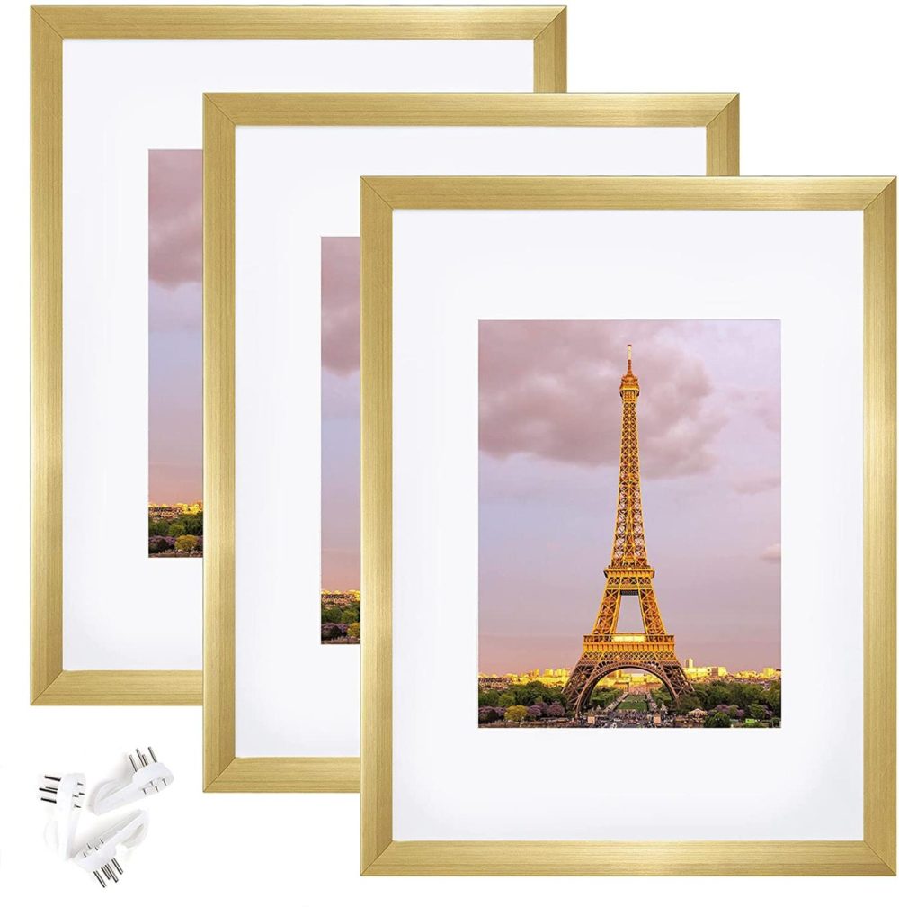 Wall Décor |  Upsimples 9X12 Picture Frame Set Of 3,Made Of High Definition Glass For 6X8 With Mat Or 9X12 Without Mat,Wall Mounting Photo Frame Gold Home Décor Gold