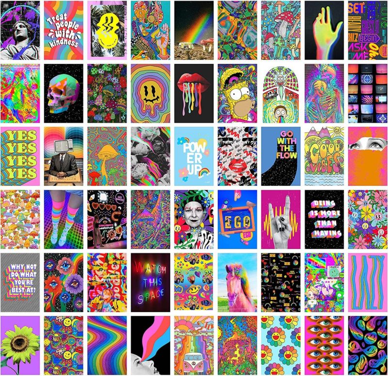 Wall Décor |  Waschbär 54Pcs Hippie Trippy Drippy Aesthetic Pictures Wall Collage Kit, Indie Posters For Room Aesthetic, Indie Room Decor, Trendy Small Posters For Dorm, Trippy Wall Art Print For Girls Boys, Aesthetic Photo Collection, Bedroom Decor For Teen Girl Home Decor & Cleaning Indie