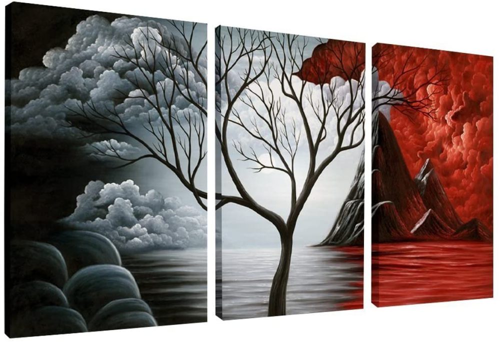 Wall Décor |  Wieco Art Framed Art The Cloud Tree Wall Art Hd Print Of Oil Paintings Giclee Landscape Canvas Prints For Home Decorations, 3 Panels With Black Frames Wab3006M-Bf Home Decor & Cleaning Wall Décor