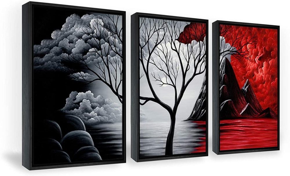 Wall Décor |  Wieco Art Framed Wall Art The Cloud Tree Wall Art Hd Print Of Oil Paintings Landscape Canvas Prints For Home Decorations, 3 Panels With Black Frames Home Decor & Cleaning Wall Décor