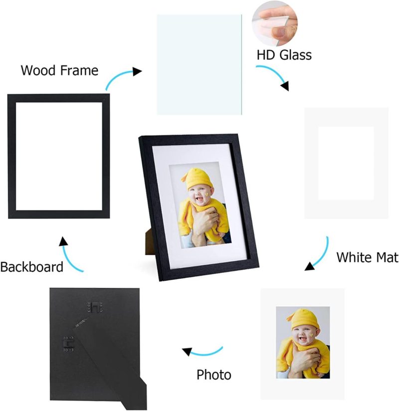 Wall Décor |  Yamiyo 8X10 Picture Frame Black With Hd Glass Cover,Display Pictures 5X7 With Mat Or 8X10 Without Mat,Multi Photo Frames Collage In Bulk For Wall Or Tabletop Display Home Décor black