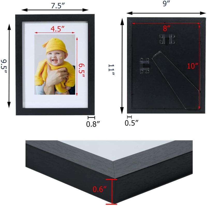 Wall Décor |  Yamiyo 8X10 Picture Frame Black With Hd Glass Cover,Display Pictures 5X7 With Mat Or 8X10 Without Mat,Multi Photo Frames Collage In Bulk For Wall Or Tabletop Display Home Décor black