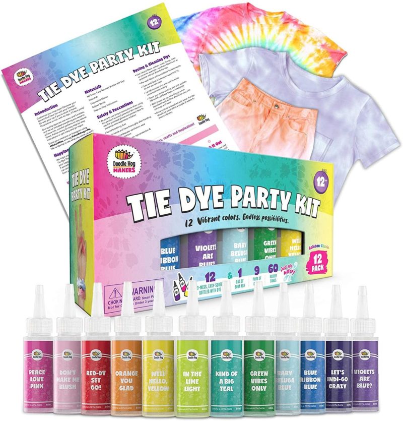 Fabric Painting & Dyeing |  Doodlehog Easy Tie Dye Party Kit For Kids, Adults, And Groups. Create Vibrant Designs With Non-Toxic Dye Arts, Crafts & Sewing DOODLE HOG