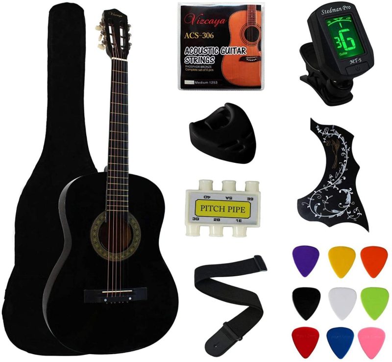 Guitars |  Ymc 38" Black Beginner Acoustic Guitar Starter Package Student Guitar With Gig Bag,Strap, 3 Thickness 9 Picks,2 Pickguards,Pick Holder, Extra Strings, Electronic Tuner -Black Musical Instruments black