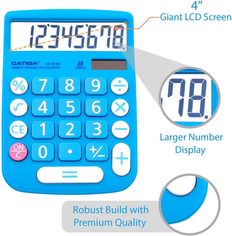 Education & Crafts |  Catiga Cd-8185 Office And Home Style Calculator – 8-Digit Lcd Display – Suitable For Desk And On The Move Use. (Blue) Education & Crafts black