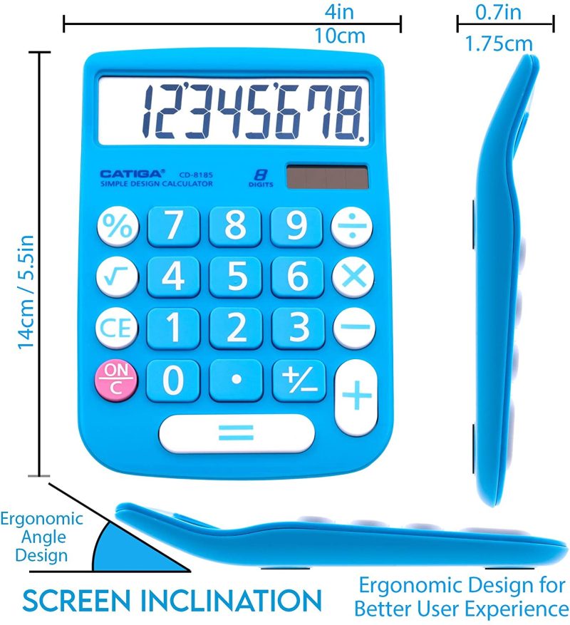 Education & Crafts |  Catiga Cd-8185 Office And Home Style Calculator – 8-Digit Lcd Display – Suitable For Desk And On The Move Use. (Blue) Education & Crafts black