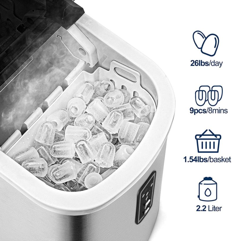 Education & Crafts |  Euhomy Ice Maker Machine Countertop, 26 Lbs In 24 Hours, 9 Cubes Ready In 6 Mins, Electric Ice Maker And Compact Potable Ice Maker With Ice Scoop And Basket. Perfect For Home/Kitchen/Office.(Sliver) Appliances Appliances