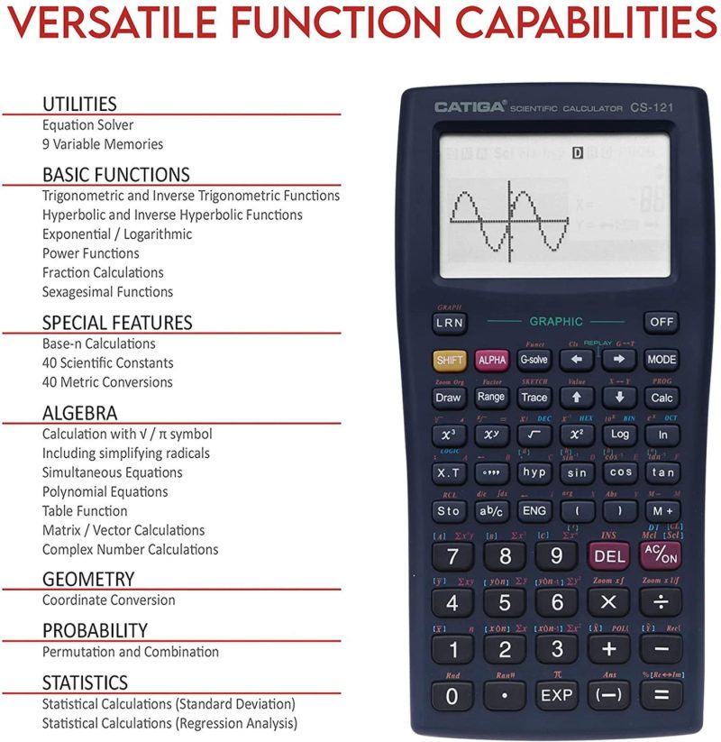 Office Electronics |  Scientific Graphic Calculator – Catiga Cs121 – Scientific And Engineering Calculator – Programmable System (Black) Home Office Products 2-Line