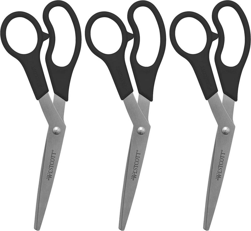 Education & Crafts |  Westcott All Purpose Value Scissors, 8" Bent, Pack Of 3, Black (13402) Education & Crafts Assorted