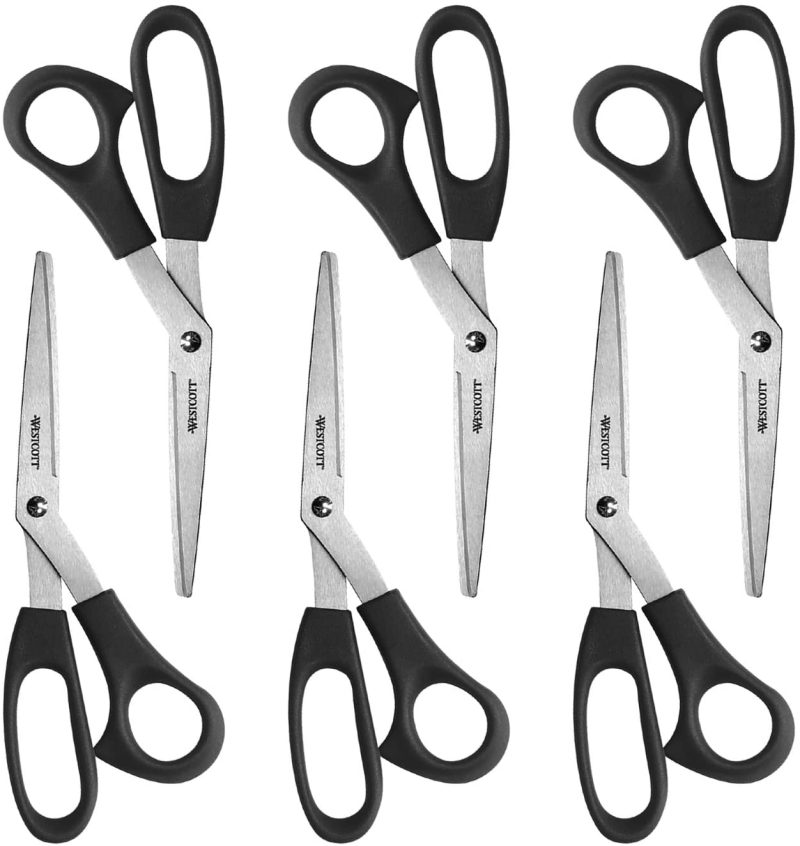 Education & Crafts |  Westcott All Purpose Value Scissors, 8" Bent, Pack Of 3, Black (13402) Education & Crafts Assorted