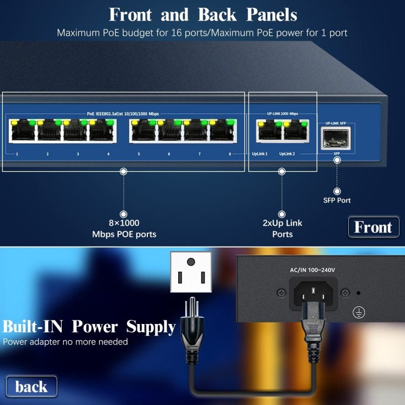 Education & Crafts |  11 Port Full Gigabit Poe Switch, 1000Mbps 150W Unmanaged Home Power Over Ethernet Hub Router, Fanless Metal Housing Office Network Splitter, Desktop Or Wall Mount, Plug-And-Play Education & Crafts Education & Crafts