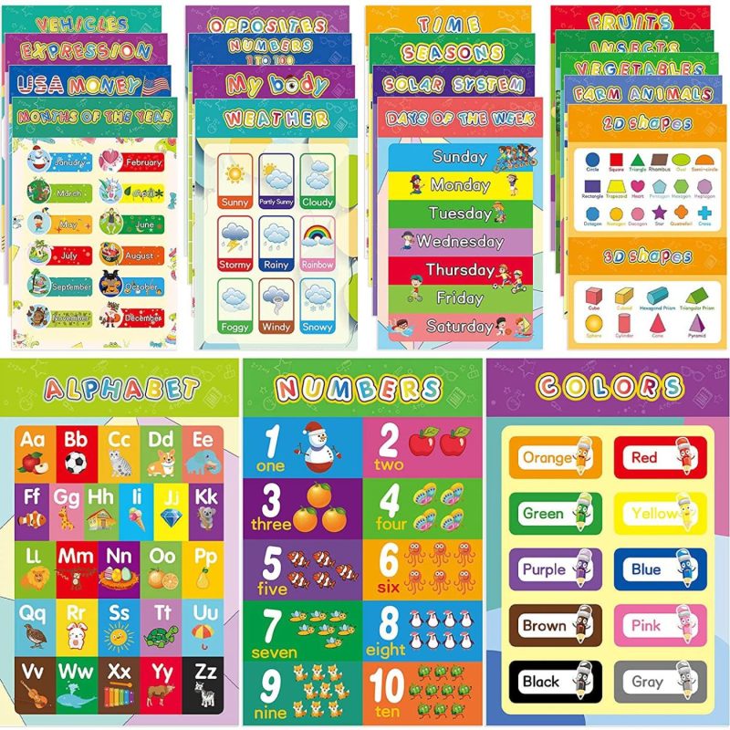 Education & Crafts |  20 Pcs Educational Posters For Toddlers And Kids, Educational Wall Posters & Charts Include Abc Poster, Number, Shape, Color And More ( 16.5  11 Inch) Education & Crafts Education & Crafts