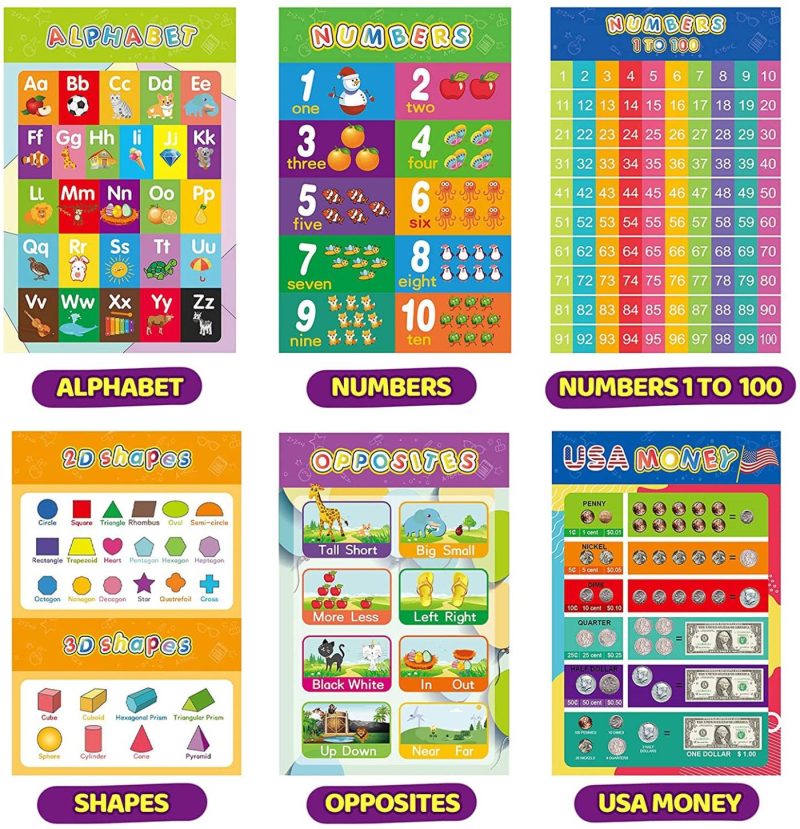 Education & Crafts |  20 Pcs Educational Posters For Toddlers And Kids, Educational Wall Posters & Charts Include Abc Poster, Number, Shape, Color And More ( 16.5  11 Inch) Education & Crafts Education & Crafts