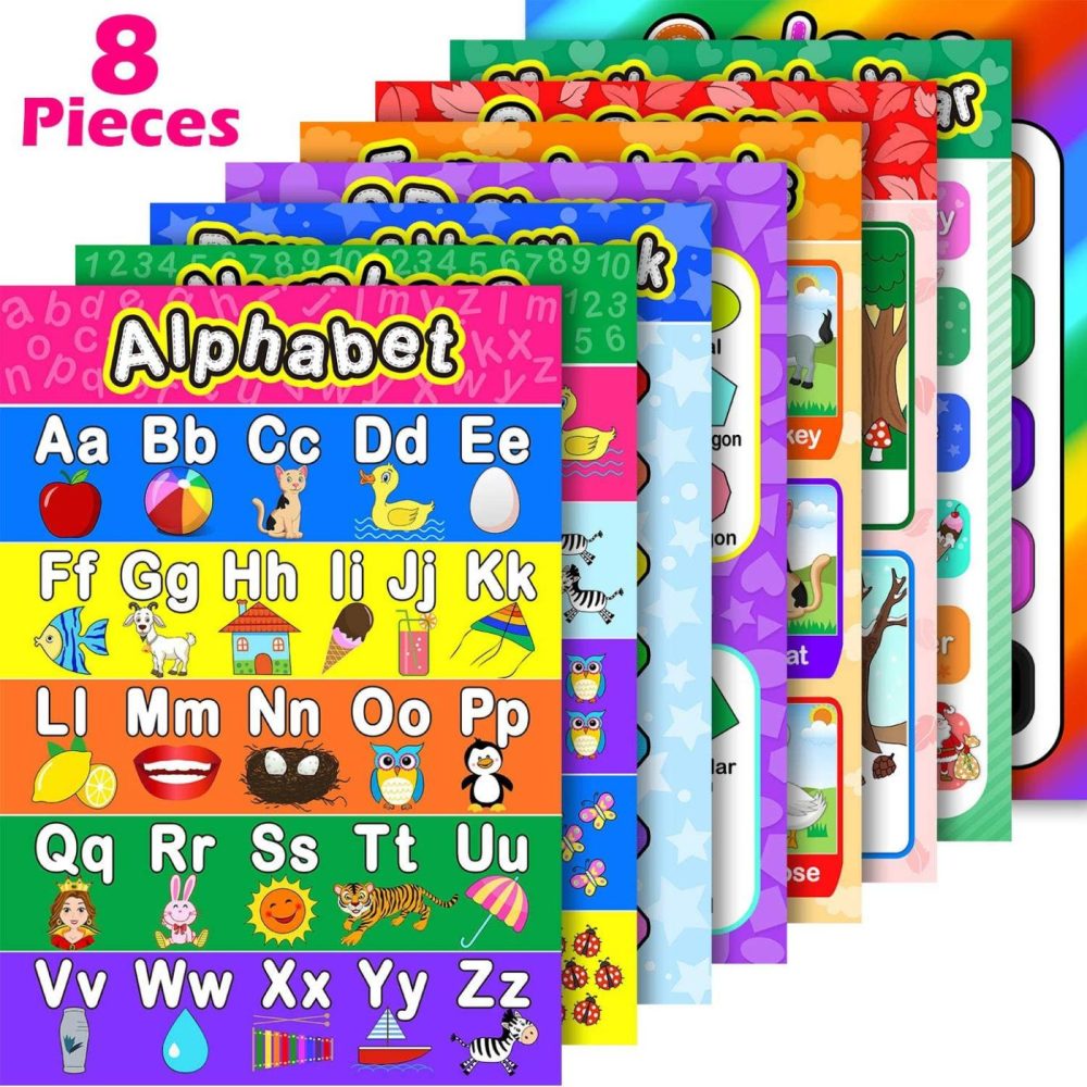 Education & Crafts |  8 Educational Preschool Posters For Toddler And Kid Learning With 60 Glue Point Dot For Nursery Preschool Homeschool Kindergarten Classroom – Teach Numbers Alphabet Colors Months And More 16 X 11 Inch Education & Crafts Blulu