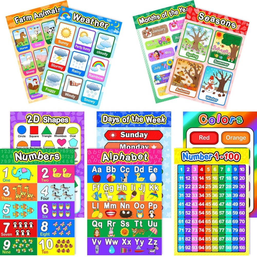 Education & Crafts |  Educational Preschool Poster For Toddler And Kid With Glue Point Dot For Nursery Homeschool Kindergarten Classroom – Teach Numbers Alphabet Colors Days And More 16 X 11 Inch (10 Pieces, Style B) Education & Crafts Blulu