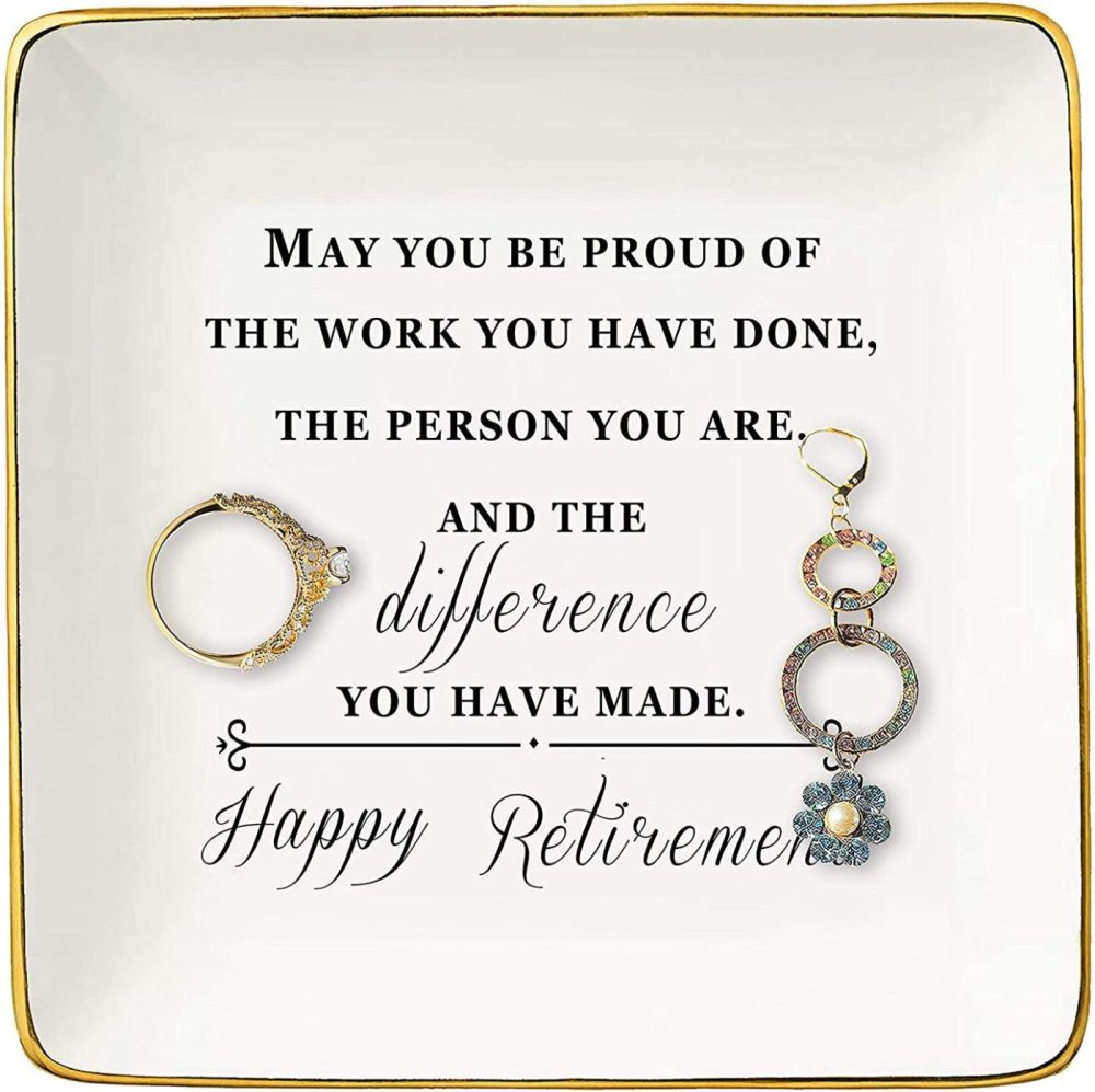 Education & Crafts |  Happy Retirement Gifts For – Ceramic Jewelry Holder Ring Dish Trinket Tray – Retirement Appreciation Gift -Gift For Mom Boss Co-Workers, Teachers,Nurse,Friends,Wife,Sister Education & Crafts Education & Crafts