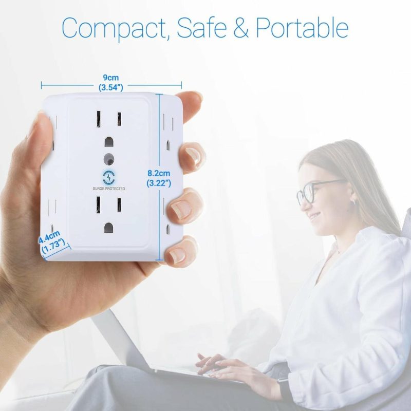 Education & Crafts |  Multi Plug 6 Outlet Extender, 2 Pack Surge Protector Wall Splitter, 1800J Power Strip 3 Side Wide Spaced Adapter Multiple Charger Expander, Mountable Wall Tap For Office Home Travel Etl Listed Education & Crafts Education & Crafts