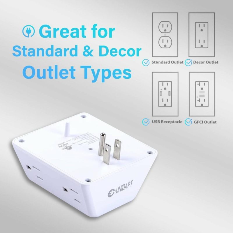 Education & Crafts |  Multi Plug 6 Outlet Extender, 2 Pack Surge Protector Wall Splitter, 1800J Power Strip 3 Side Wide Spaced Adapter Multiple Charger Expander, Mountable Wall Tap For Office Home Travel Etl Listed Education & Crafts Education & Crafts