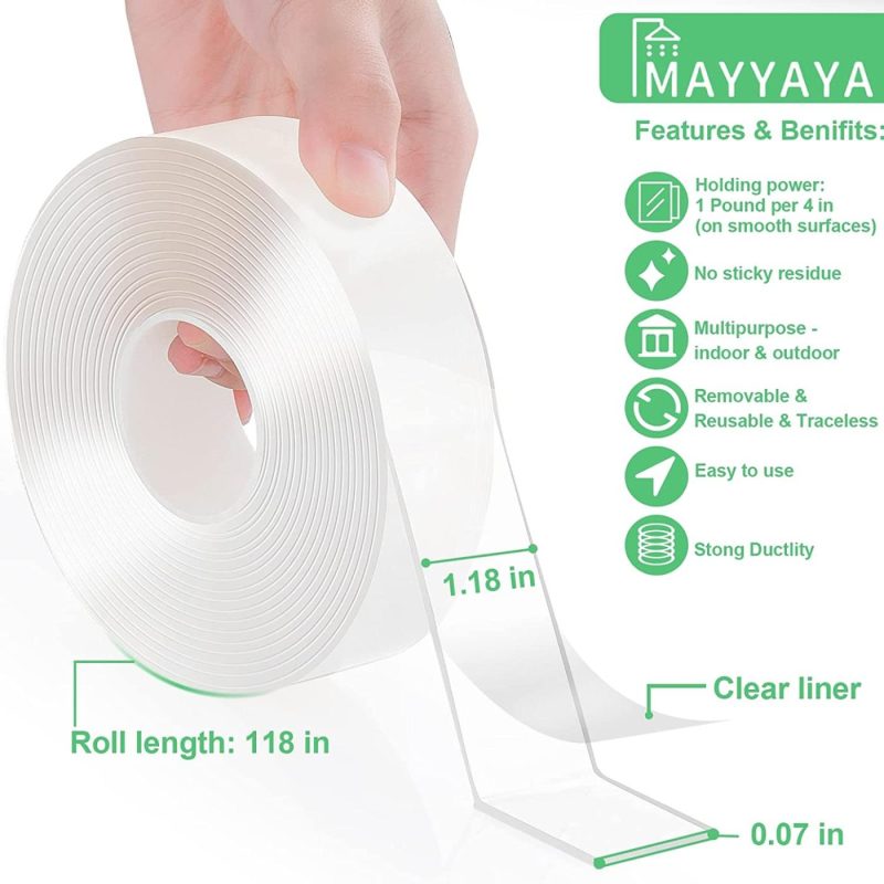 Education & Crafts |  Nano Double Sided Tape Heavy Duty(1.18"W, 9.8Ft), Mounting Tape Strong Sticky, Removable Strong Adhesive Tape, Mayyaya Double Sided Mounting Tape For Picture Frame, Wall, Carpet, Home And Office Décor Education & Crafts Education & Crafts