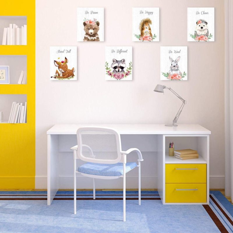 Wall Décor |  9 Pieces Woodland Nursery Wall Art Prints Cute Woodland Floral Crown Animals Motivational Posters Pictures Wall Decor For Baby Kids Room Home Decorations (Unframed, 8 X 10 Inch) Home Decor & Cleaning Outus