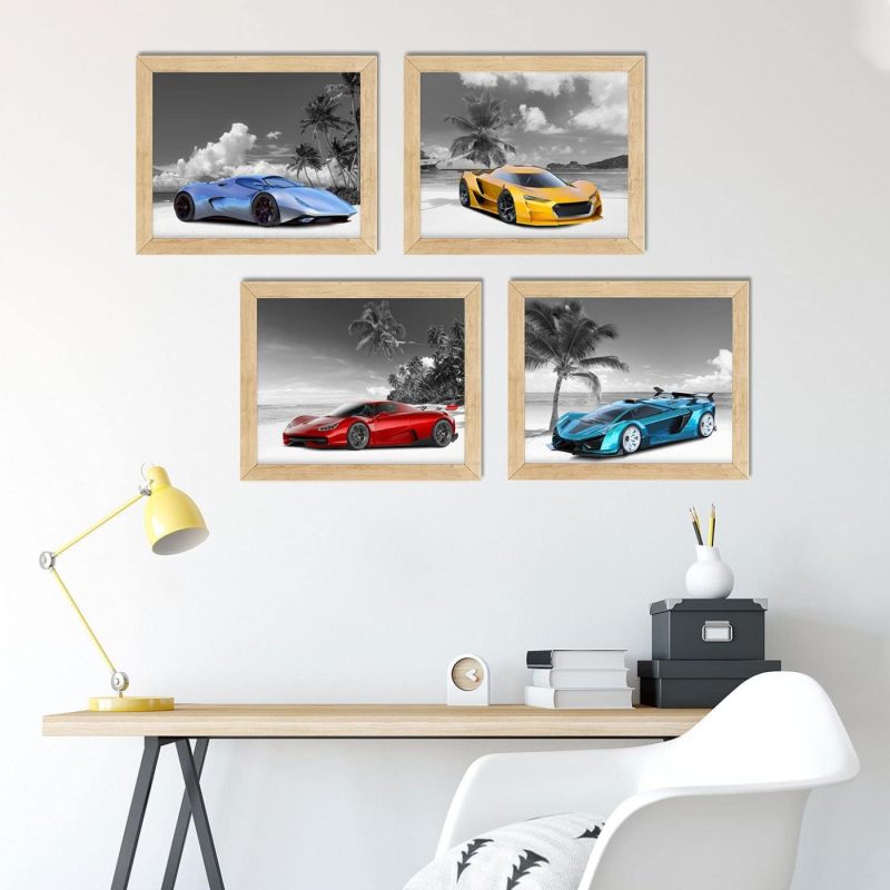 Wall Décor |  Snow Car Poster, Car Pictures Wall Art – Set Of 4 (8X10In) Car Wall Art For Boys Bedroom – Car Room Decor, Teen Room Decor Boy – Unframed Posters For Wall Art For Teenage Boy Bedroom Home Decor & Cleaning Insire