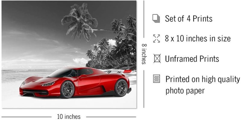 Wall Décor |  Snow Car Poster, Car Pictures Wall Art – Set Of 4 (8X10In) Car Wall Art For Boys Bedroom – Car Room Decor, Teen Room Decor Boy – Unframed Posters For Wall Art For Teenage Boy Bedroom Home Decor & Cleaning Insire