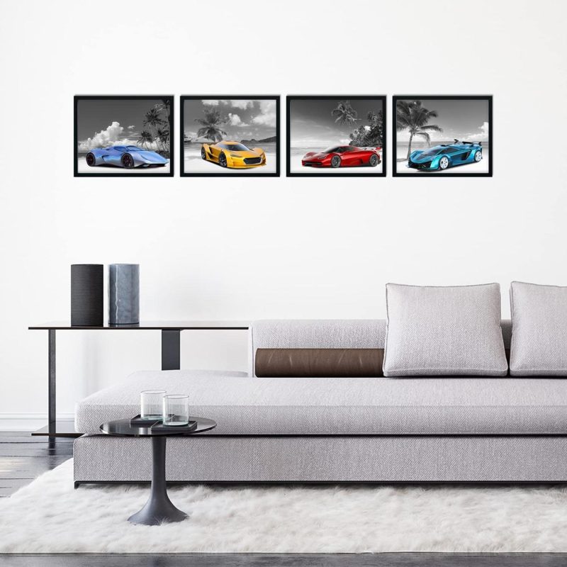 Wall Décor |  Snow Car Poster, Car Pictures Wall Art – Set Of 4 (8X10In) Car Wall Art For Boys Bedroom – Car Room Decor, Teen Room Decor Boy – Unframed Posters For Wall Art For Teenage Boy Bedroom Home Decor & Cleaning Insire