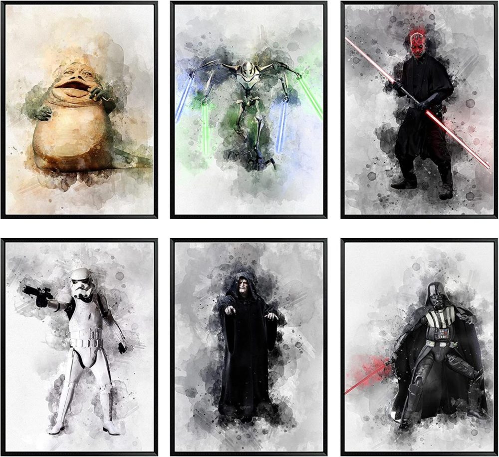 Wall Décor |  Star Wars Posters For Walls Villains – Unframed Set Of 6 Characters, 8X10 Inch, Darth Maul Darth Siddious Storm Trooper General Grievous Jabba The Hutt Villain Pictures, Watercolor Wall Art For Boys, Teens Bedroom Living Bathroom Decor Home Decor & Cleaning TinyMollo