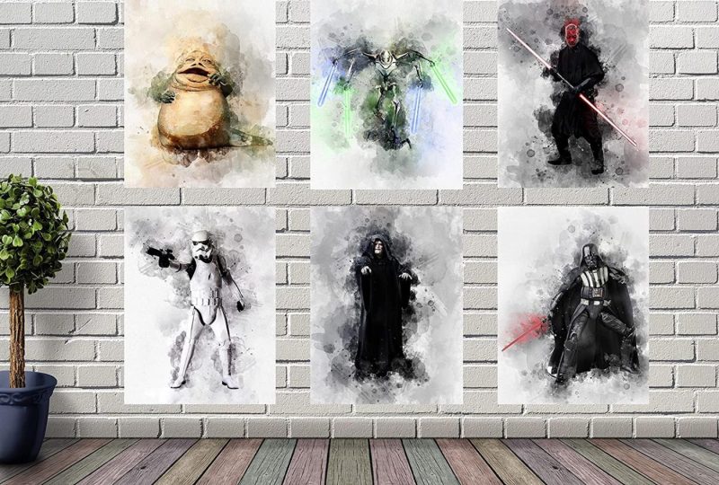 Wall Décor |  Star Wars Posters For Walls Villains – Unframed Set Of 6 Characters, 8X10 Inch, Darth Maul Darth Siddious Storm Trooper General Grievous Jabba The Hutt Villain Pictures, Watercolor Wall Art For Boys, Teens Bedroom Living Bathroom Decor Home Decor & Cleaning TinyMollo