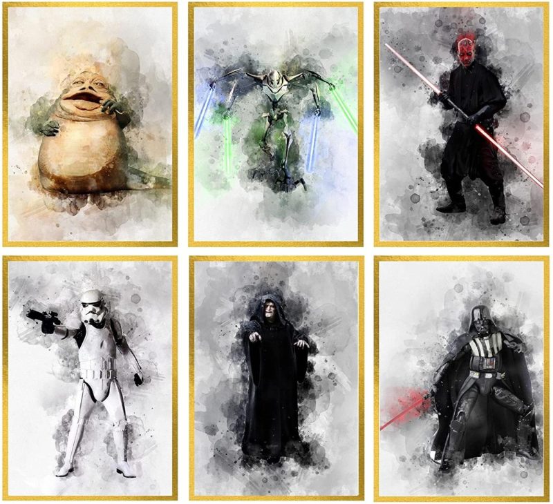 Wall Décor |  Star Wars Posters For Walls Villains – Unframed Set Of 6 Characters, 8X10 Inch, Darth Maul Darth Siddious Storm Trooper General Grievous Jabba The Hutt Villain Pictures, Watercolor Wall Art For Boys, Teens Bedroom Living Bathroom Decor Home Decor & Cleaning TinyMollo